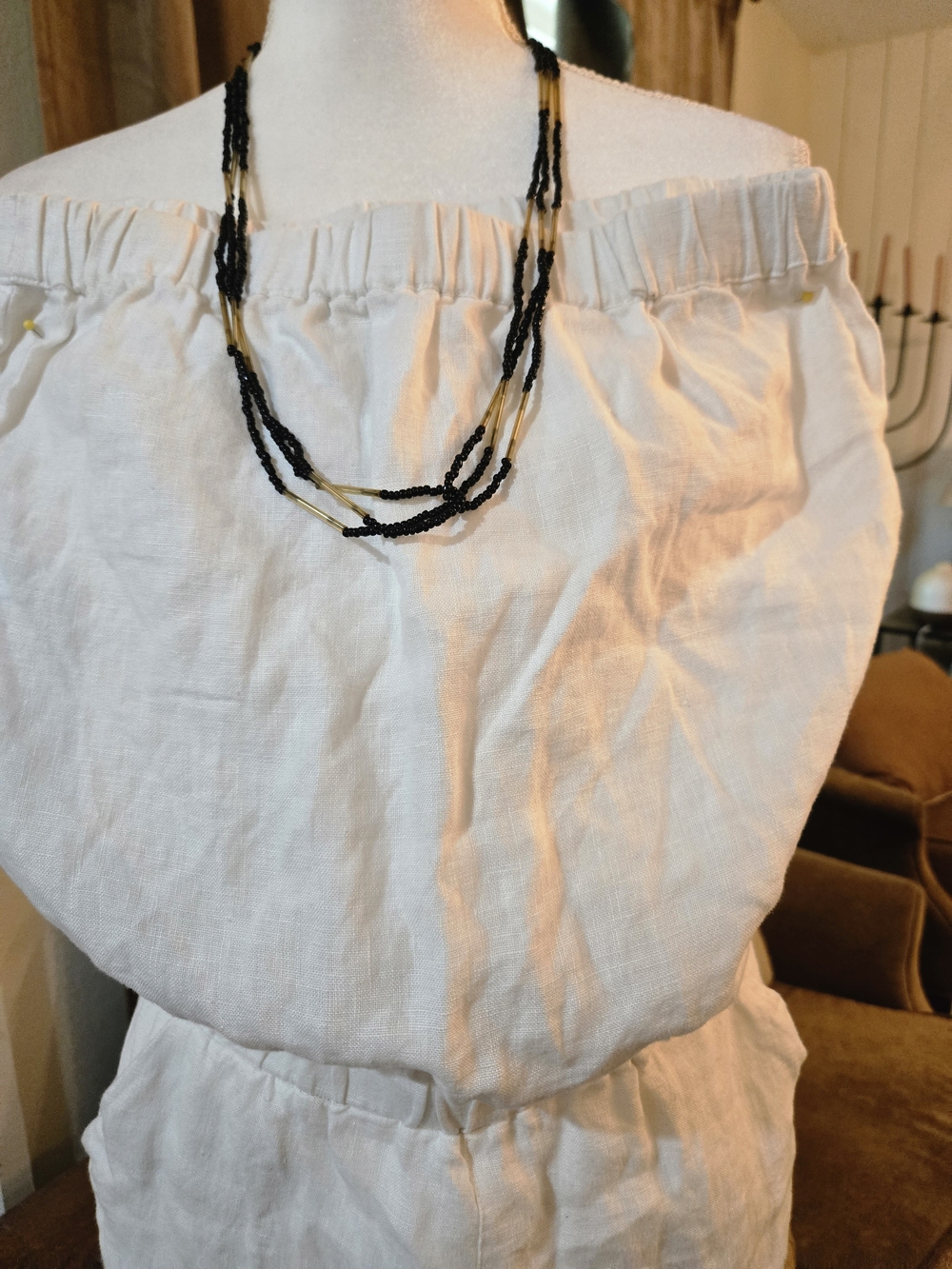 Women's Off-Shoulder Linen Jumpsuit in White - Picture 2 of 5